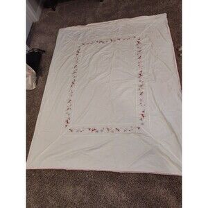 Pottery Barn kids Duvet Cover 100% Cotton White with Pink Embroidery Twin 85x62